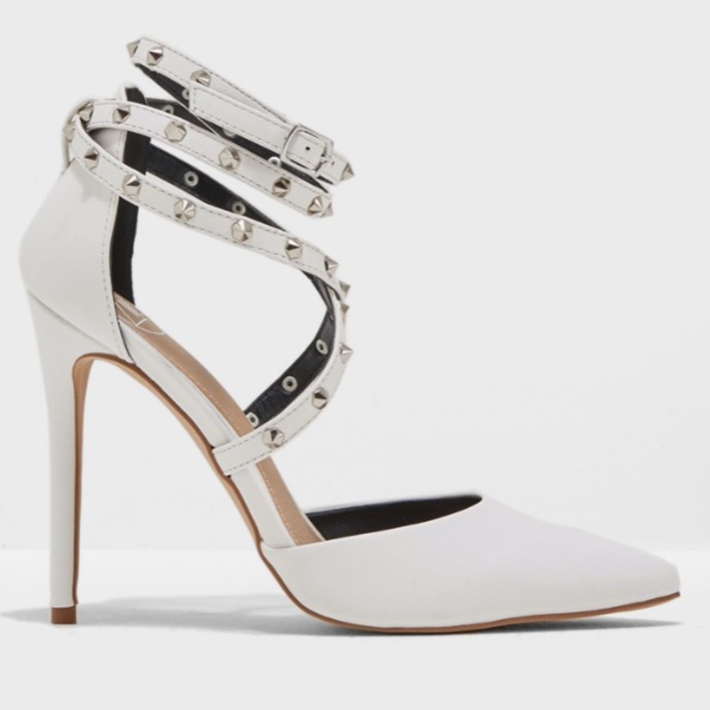 Misguided Studded Strap-up White Heels
